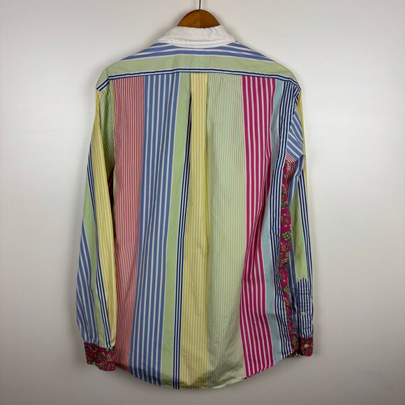 Ralph Lauren Mens VTG Patchwork Rainbow Colorblock Custom Fit Button Up Sz L - Picture 7 of 12